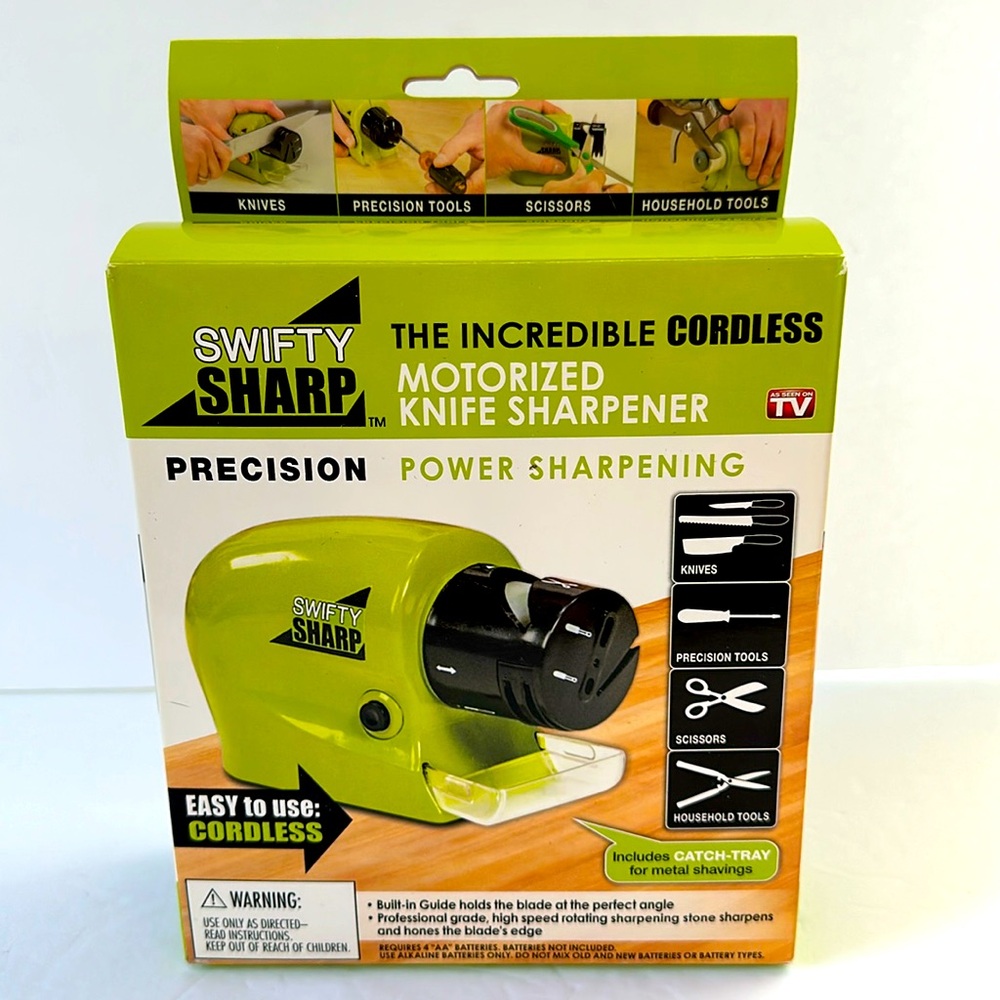 NEW Swifty Sharp The Incredible Cordless Motorized Knife Blade Sharpener & Tray